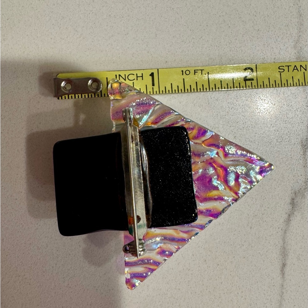 Iridescent Dichroic Glass Brooch and Earring Set with Blue and Black Accents - Picture 7 of 9